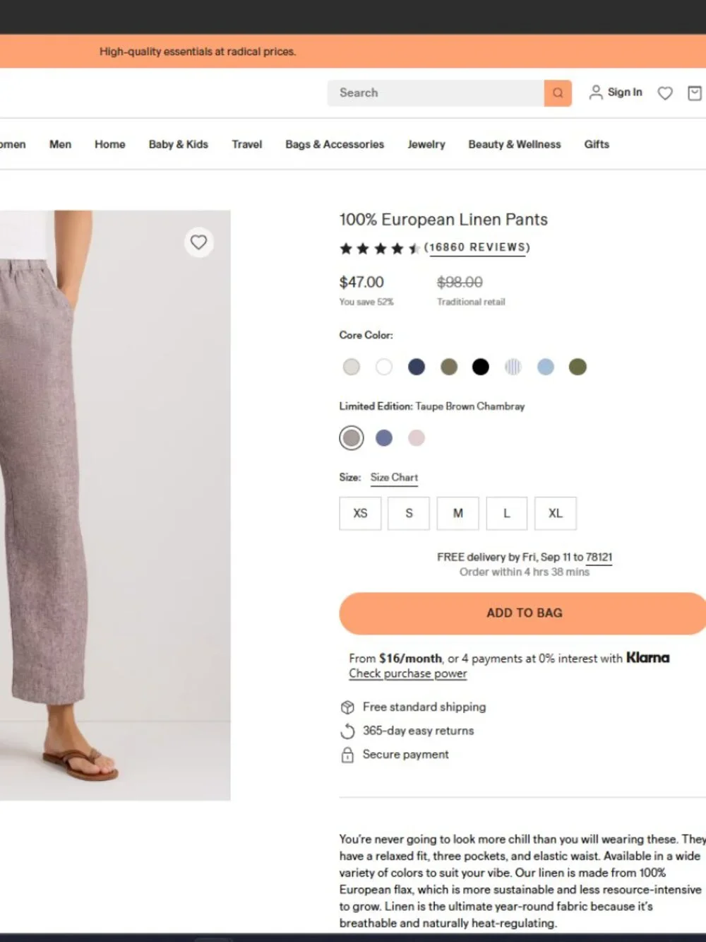 Quince 100% European Linen Pants 25